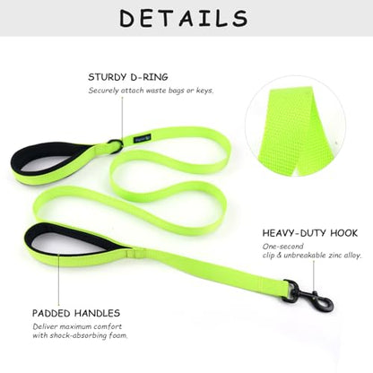 Wagtime Club Double Handle Dog Leash, 6ft Long Heavy Duty Dog Leash with Paded Traffic Handles for Extral Control and Training, Dual Handles Leads, Large Medium Small Dogs (Neon Green) - color: Neon Green