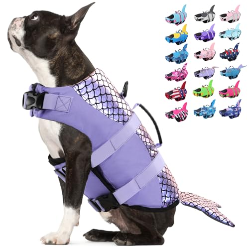 Dog Life Jacket - Mermaid Life Vest for Swimming Boating - Pet Lifejacket Swimsuit with Rescue Handle - High Flotation Lifesaver Preserver for Small Medium Large Dogs, Purple Mermaid XS - color: Purple Mermaid, size: X-Small