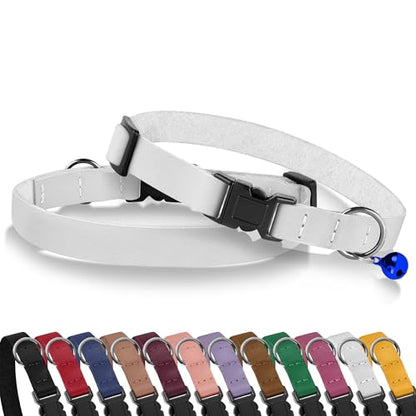 Breakaway Cat Collar with Bell - Leather Adjustable Kitten Collars with Safety Quick Release Buckle - Soft Small Pet Collars for Girl & Boy Cats (White) - color: White