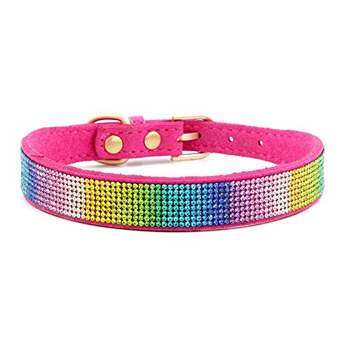 Rhinestone Dog Collar, Cute Dazzling Sparkling Soft Suede Leather Adjustable Pet Dog Cat Collar Crystal Diamond for Puppy Small Medium Large Dogs (XXS:15.5-21cm, Hot Pink-2) - color: Hot Pink-2, size: XXS:15.5 - 21cm