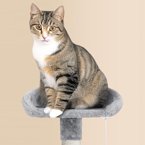 Yaheetech 64.5in Extra Large Multi-Level Cat Tree Kittens Play House Condo with Platform, Perch Hammock & Scratching Posts, Light Gray - color: Light Gray, size: 64.5in