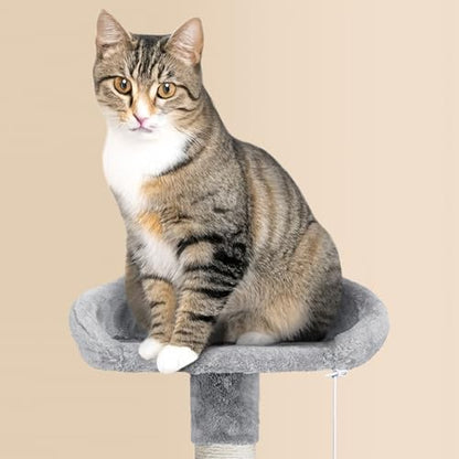 Yaheetech 64.5in Extra Large Multi-Level Cat Tree Kittens Play House Condo with Platform, Perch Hammock & Scratching Posts, Light Gray - color: Light Gray, size: 64.5in