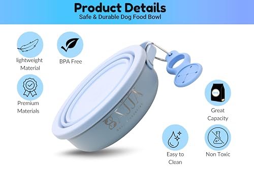 2-in-1 Travel Dog & Cat Bowl – Collapsible BPA-Free Silicone & 18/8 Stainless Steel, Portable & Non-Slip with Handle, Easy to Clean, Food & Water Bowl for On-the-Go Pets, Bottle/PoopBag Holder - color: Blue Bowl