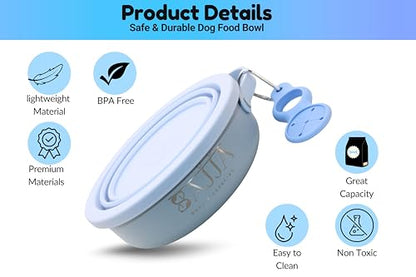 Blue Slow Feeder Travel Dog Bowl Set | 30oz Stainless Steel + 20oz Collapsible Silicone Dish | Water Bottle Holder| Non-Slip, Anti-Choking, BPA-Free | We Give Back - color: Slow feeder Blue Bowl