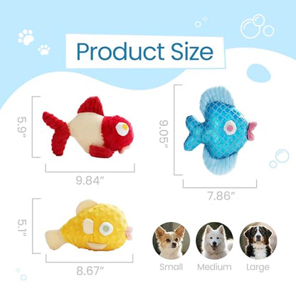 Nocciola Tough Dog Toys, Squeaky Dog Toys to Keep Dogs Busy with Two Resistant Layer & Crinkle Sound, Googly Eyed Fish Gang Puppy Teething Toys for Small, Medium, Large Breeds - color: 3 Different Fish, size: Googly Eyed Fish Gang
