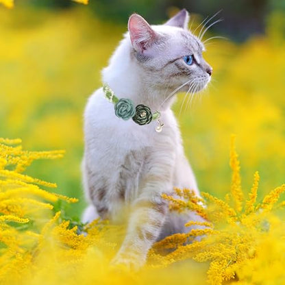 Cat Collars with Bell - 3 Pack Breakaway Floral Cute Cat Collars for Girl Boy Cats, Kitten, Puppy - Adjustable (7.5"-12.5") Soft Velvet Cat Collar Accessories - color: pink+green+purple