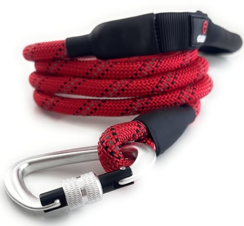 Heavy Duty Dog Leash with 1100LB Rated Locking Carabiner – 6FT Climbing-Inspired Reflective Rope Leash for Large & Medium Dogs that Pull – Padded Handle (Red) - color: Red