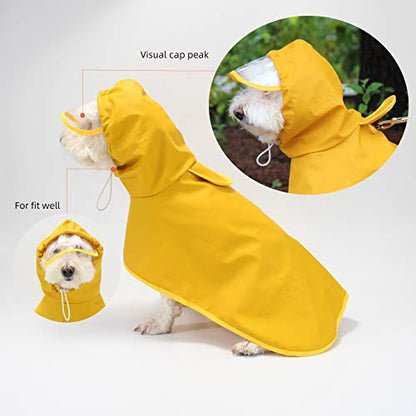 Dog Raincoat Waterproof Hooded Slicker Poncho for L to XX-Large Dogs and Puppies Yellow Rain Coat - L(L-XXL)