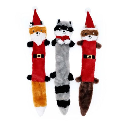 ZippyPaws Skinny Peltz - No Stuffing Dog Toys to Keep Them Busy, for Medium and Large Dogs, Squeaky Unstuffed Chew Toys for Pets, Soft Plush Variety Pack, Fox, Raccoon, & Squirrel - Holiday 3-Pack - style: Santa Fox, Raccoon, and Elf Squirrel - Large (3-p