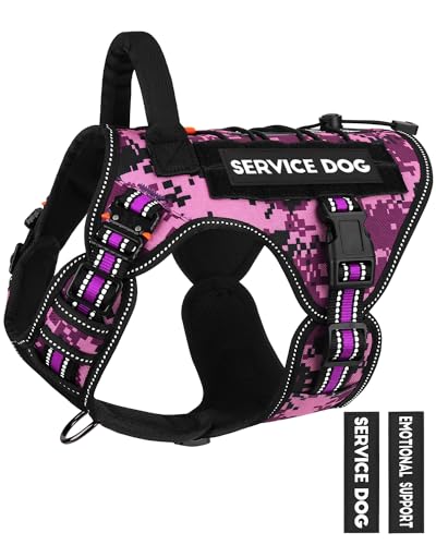 Tactical Dog Harness - No-Pull Service Vest for Large Breeds, with Hook & Loop Patch Panel & MOLLE System M (30-50 lbs, Chest: 25–29") Reflective Purple Camo - color: Reflective Purple Camo, size: M (30-50 lbs, Chest: 25–29")