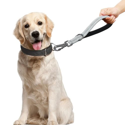 12” Short Dog Leash, Reflective Nylon Padded Handle, Heavy Duty Strong Traffic Leash with Carabiner Clip, Perfect for Large or Medium Dogs (Gray, 12 Inch) - color: Gray