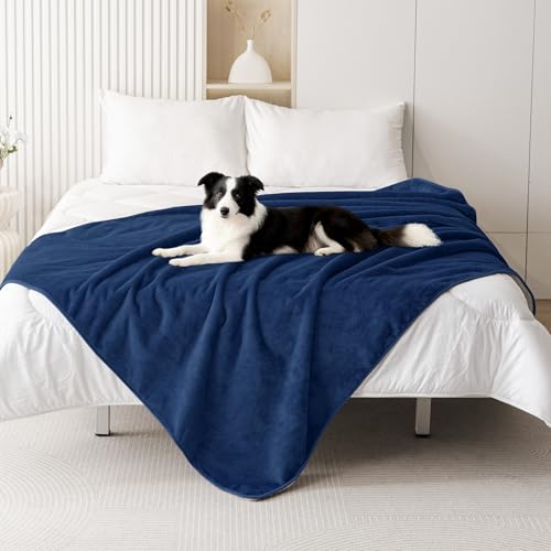 Smiry Waterproof Dog Bed Blanket, Leakproof Pet Throw Blanket for Bed Couch Sofa, Reversible Sherpa Fleece Furniture Protector Cover for Small Medium Large Dogs Cats (Navy Blue, 60x80 inches) - color: Navy Blue, size: 60x80 inches