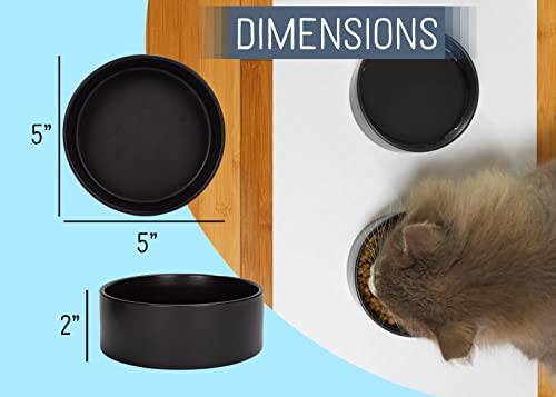 NAT & Jules Nibbles and Dribbles Black 5 inch Stoneware Small Pet Bowls Set of 2