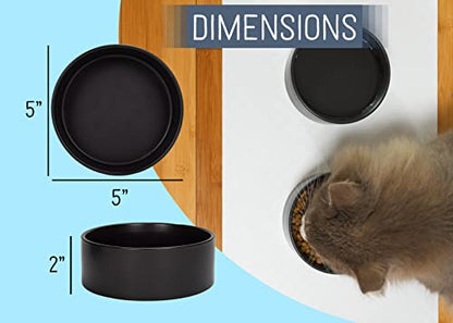 NAT & Jules Nibbles and Dribbles Black 5 inch Stoneware Small Pet Bowls Set of 2