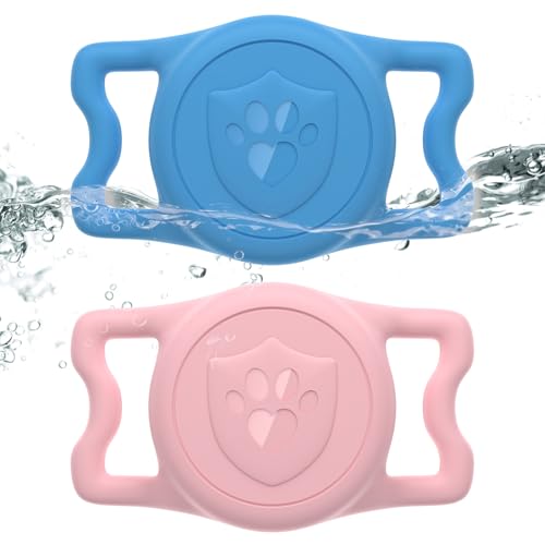 for AirTag Dog Collar Holder, Dog Air Tag Holder, IP68-Waterproof | Lightweight Silicone | Anti-Lost | Ultra-Durable | Compatible with Apple AirTags (Bule+Pink) - color: Bule+Pink