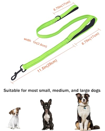 Solmoony 4FT Green Strong Dog Leash with 2 Padded Handles, Traffic Handle Extra Control, Double-Sided Reflective Walking Lead for Small Medium and Large Dogs(Green, 4FT) - color: Green, size: 4FT
