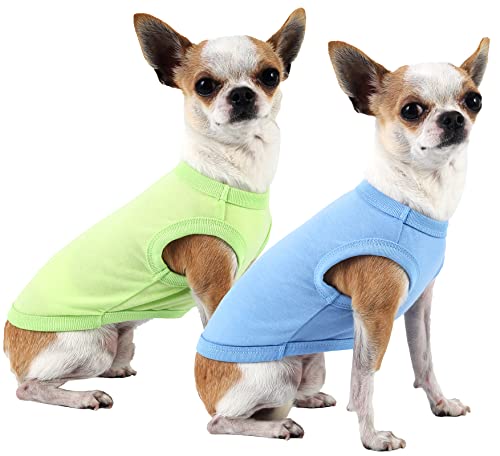 Dog Lightweight Shirts,Cool Dog Summer T-Shirts,Soft Pet Shirt Sleeveless Blank Clothes,Chihuahua Costumes for Puppy Kitty Cats Dogs,2 Pack,XS Blue Green - color: Blank Blue Green, size: X-Small