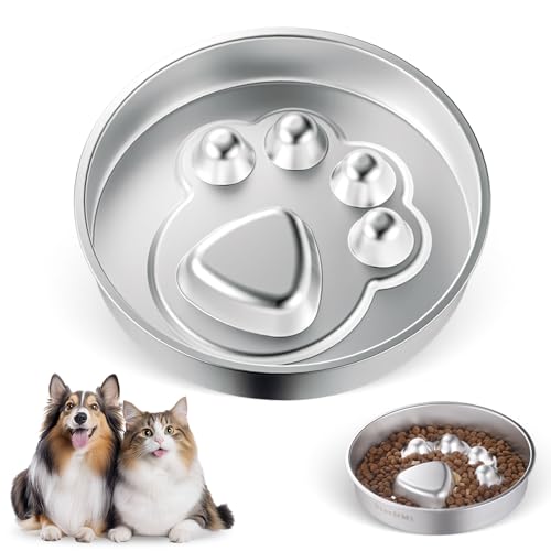 Stainless Steel Slow Feeder Dog Bowls – Non-Slip Metal Dog Bowl for Large & Medium Breeds, Puppy Puzzle Feeder – 2 Cup Capacity for Small to Big Pets – Durable Slow Feed Dog & Cat Food Dish - color: Paw