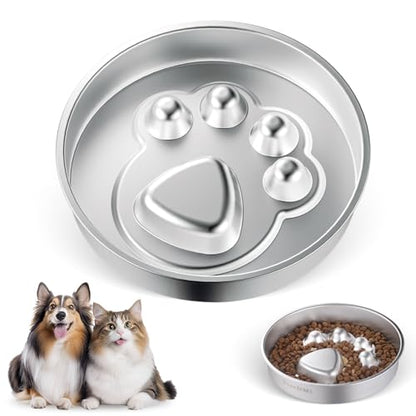 Stainless Steel Slow Feeder Dog Bowls – Non-Slip Metal Dog Bowl for Large & Medium Breeds, Puppy Puzzle Feeder – 2 Cup Capacity for Small to Big Pets – Durable Slow Feed Dog & Cat Food Dish - color: Paw