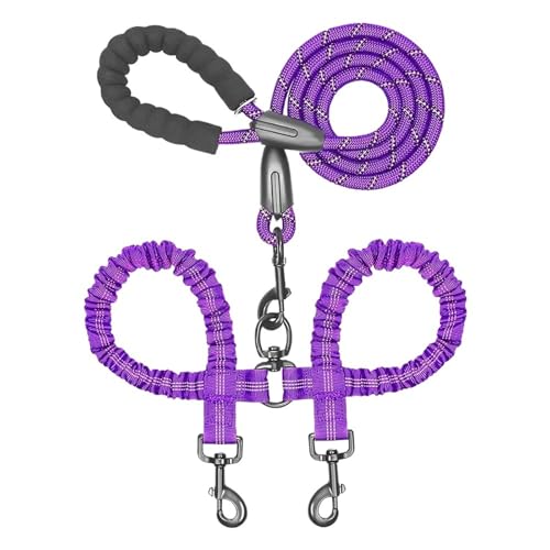 2 Two Dogs Leash Coupler Double Twin Lead Walking Dog Leashes(Purple) - color: PURPLE