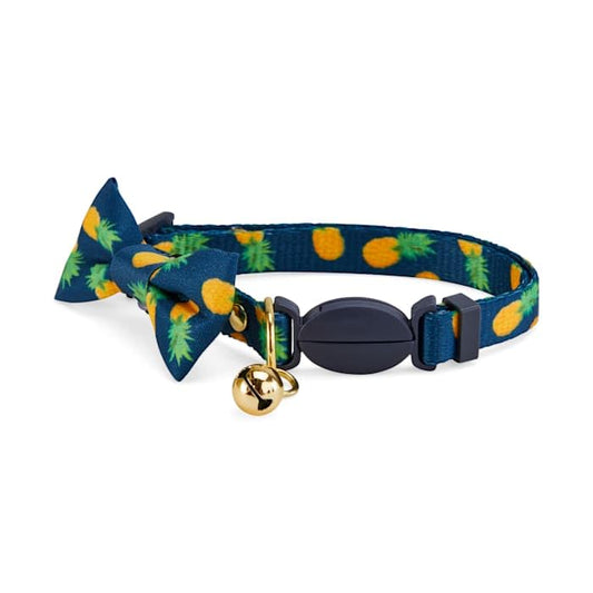 YOULY by Petco Navy Pineapple Print Breakaway Bow Tie Cat Collar Small/Medium