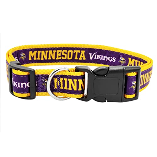 Pets First NFL Minnesota Twins Licensed PET COLLAR, Small - Heavy-Duty, Strong, and Durable Dog Collar. Available in 31 Football Teams and 4 Sizes - color: Minnesota Vikings, size: Small