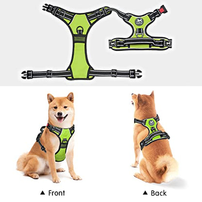 PoyPet No Pull Dog Harness, No Choke Front Clip Dog Reflective Harness, Adjustable Soft Padded Pet Vest with Easy Control Handle for Small to Large Dogs(Green,XS) - color: Green, size: XS