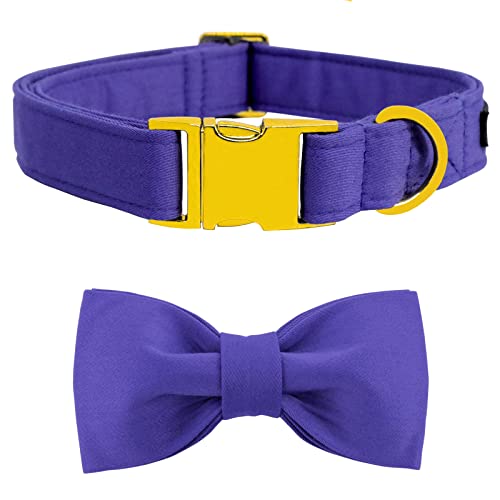 Maca Bates Dog Collar with Bow Bowtie for Dogs Solid Colors Sailor Bow Tie Adjustable Breakaway Purple Collars Accessories Birthday Gift for Small Medium Large XL Puppy with Golden Metal Buckle - color: suit-purple, size: XS
