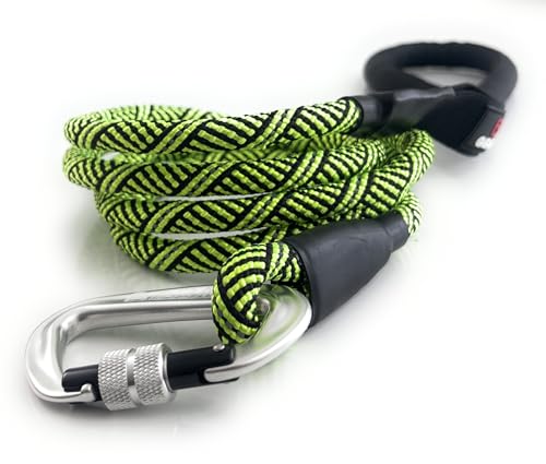 Heavy Duty Dog Leash with 1100LB Rated Locking Carabiner – 6FT Climbing-Inspired Reflective Rope Leash for Large & Medium Dogs that Pull – Padded Handle (Bright Green) - color: Bright Green