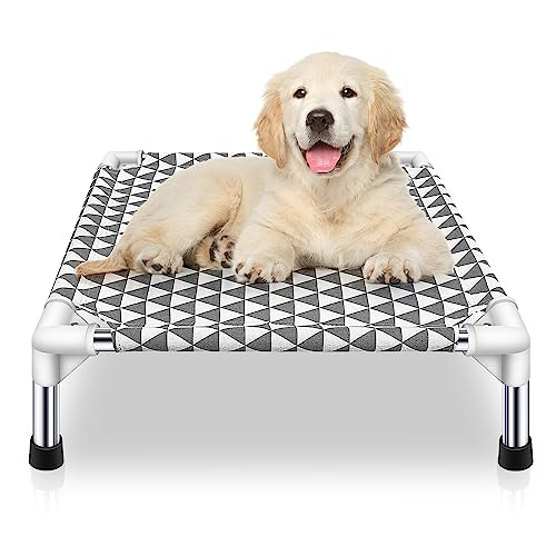 Kuntrust Elevated Outdoor Dog Bed Updated Raised Pet Cot Cooling Puppy Bed Lifted Dog Bed for Small Pets|Indoor Detachable Raised Dog Bed with Non-Slip Feet,Double-layer Cloth(S) - size: 4 sided Small