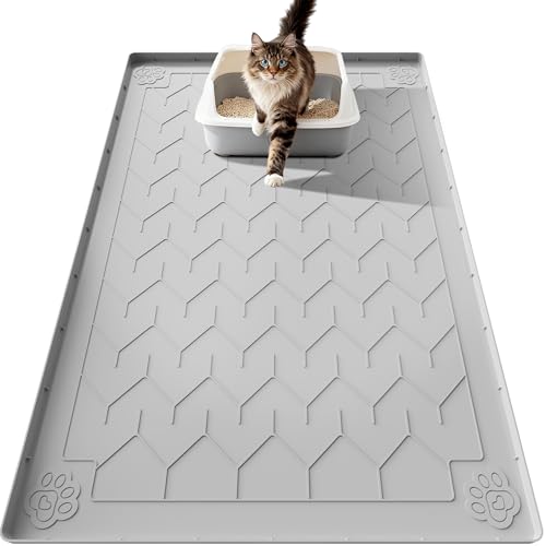 Cat Litter Mat, Extra Large 40"x28" Silicone Mat for Litter Box, Waterproof & Non-Slip Rubber Mat with Lip, Litter Trapping & Scatter Control, Soft on Cat Paws, Urine-Proof Floor Protector - color: Light Grey, size: 1 Count (Pack of 1)