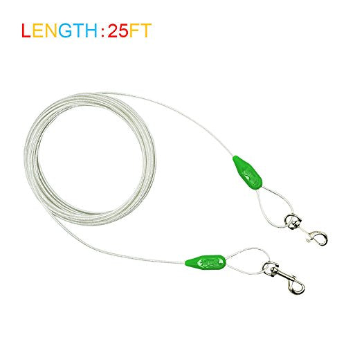 Petest 25ft Reflective Tie-Out Cable for Small Dogs Up to 35 Pounds - color: Green & Silver, size: 35lbs25ft
