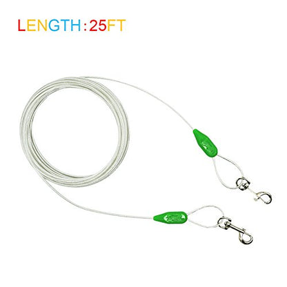 Petest 25ft Reflective Tie-Out Cable for Small Dogs Up to 35 Pounds - color: Green & Silver, size: 35lbs25ft
