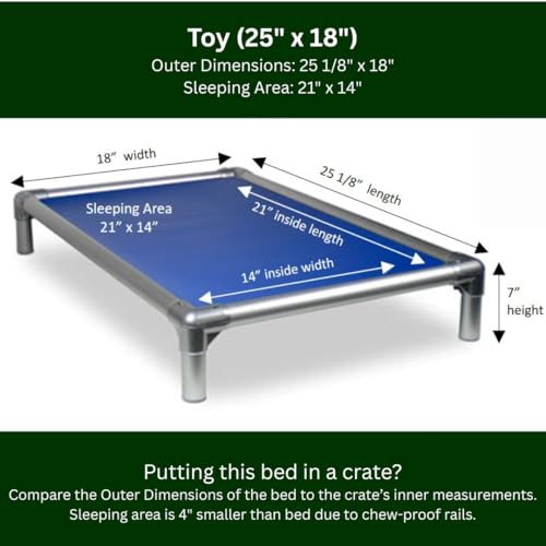 Kuranda Chewproof Elevated Dog Bed - Silver Aluminum - 25" x 18" - Heavy Duty Vinyl - Royal Blue - color: Royal, size: Toy