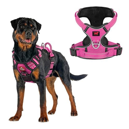 Tuff Pupper No Pull Easy Walk Dog Harness | Heavy Duty Pet Vest | Front & Back Leash Clips | Strong Safety Handle | Reflective Anti Pull Vest | Comfortable Padded Escape Proof Harness (X-Large, Pink) - color: Hot Pink, size: X-Large (Neck: 20-30" , Chest: