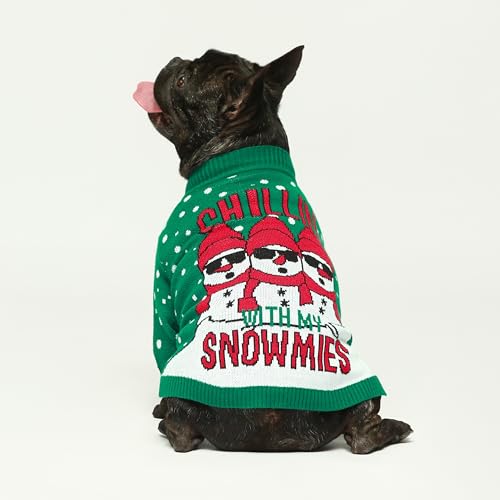 Fitwarm Chillin with My Snowmies Dog Ugly Christmas Sweater, Winter Dog Clothes for Small Dogs Girl Boy, Pet Holiday Sweatshirt, Xmas Snowman Outfit, Green, Red, White, Medium - color: Snowmies, size: Medium