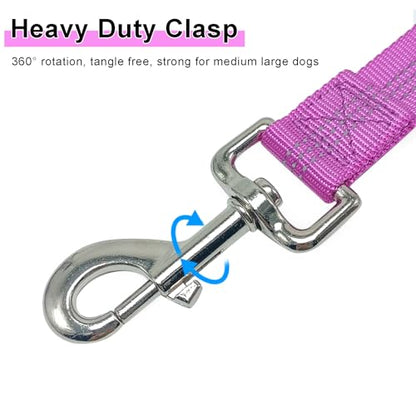 5FT Bungee Dog Leash with 2 Handles, Reflective Strong Nylon Traffic Leash with Shock Absorbing for Large Medium Dogs Walking Training Controlling, Purple - color: Purple