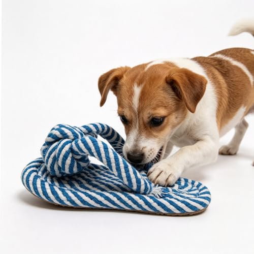 Dog Toys Puppy Teething Chew Toys,Dog Chew Toys Rope Toys,Cat Chew Toys,Safe Braided Rabbit Toys Healthy Gift (Slippers) - color: blue and white slippers