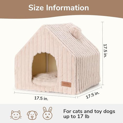 FUKUMARU Cat Houses for Indoor Cats, Washable Cute Cat Bed Cave with Removable Pillow, Large Semi-Enclosed Cozy Dog House Indoor, Soft Faux Rabbit Fur Kitten Bed, 17.5-Inch Cat Hideaway, Pink Grey - color: Pink Grey