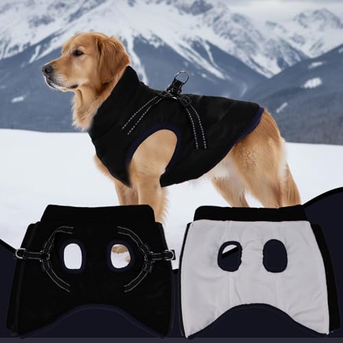 Dog Winter Coat with Harness Winter Jacket for Small Dogs Cold Weather Coats Warm Pet Vest Waterproof Snowsuit (Black, Medium) - color: Black, size: Medium