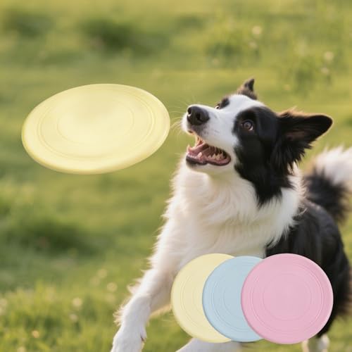 Dog Flying Disc 3Pcs Flyer Dog Toys Soft Rubber Interactive Lightweight Flying Disc for All Ages Dogs Floats in Water Safe on Teeth 7inch Random Color