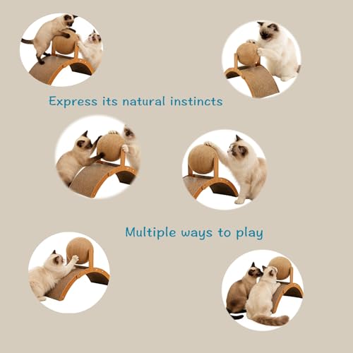 Cat Scratcher with Sisal Ball & Tunnel Toy, Dual-Surface Furniture Protector for Cats, Chinchillas, Hamsters, Rabbits - Stable Wide-Base Arch Design(Not for Large Cats)