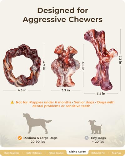 Dog Toys for Aggressive Chewers: 3 Pack Dog Chew Toys, Indestructible Dog Toy for Medium Large Dogs, Tough Dog Toys to Keep Them Busy, Chew Toys for Dogs, Bacon Flavor