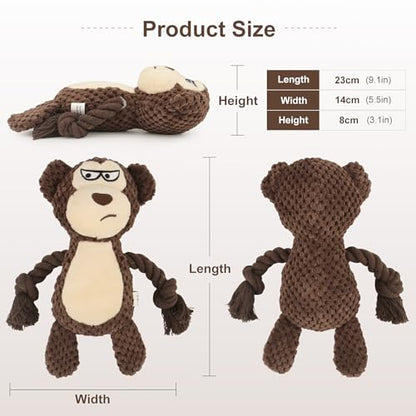 Dog Toys, Dog Squeaker Toys with Crinkle Paper, Stuffed Animal Dog Plush Chewing Toy, Cotton Rope Interactive Toys for Puppy, Small, Middle Dogs (Brown Monkey) - color: Brown