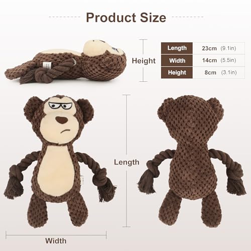 Dog Toys, Dog Squeaker Toys with Crinkle Paper, Stuffed Animal Dog Plush Chewing Toy, Cotton Rope Interactive Toys for Puppy, Small, Middle Dogs (Brown Monkey) - color: Brown