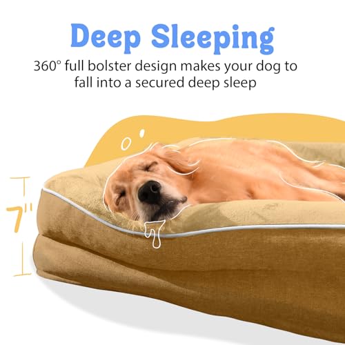 Washable Orthopedic Large Dog Bed - Big Dog Beds with Removable Waterproof Cover and Non-Slip Bottom XL Large Pet Bed with Bolster Extra Large Dogs Bed - color: Brown, size: Large (36"L x 27"W x 7"Th)