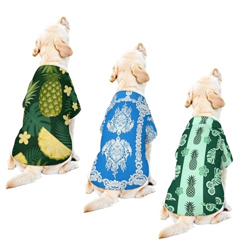 Dog Hawaiian Shirt 3 Pack, Breathable Cool Dog Summer Clothes for Puppy Small Medium Large Dogs Cats, Pet Outfit with Tropical Prints, Perfect for Beach Seaside Outdoor-Style 3 - color: Multi-colored3