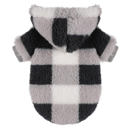 Dog Sweater for Small Dogs Hoodies， Winter Clothes Boy Girl Male Female，Fleece Hoodies Warm Pet Doggie Sweaters Coat Apparel - color: Black white grid, size: XX-Small