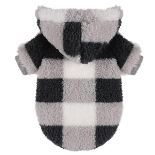 Dog Sweater for Small Dogs Hoodies， Winter Clothes Boy Girl Male Female，Fleece Hoodies Warm Pet Doggie Sweaters Coat Apparel - color: Black white grid, size: Small