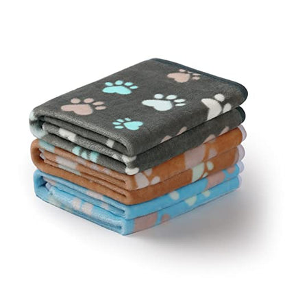 Luciphia 1 Pack 3 Blankets Fluffy Premium Fleece Pet Blanket Flannel Paw Printed Throw for Dog Cat(Medium 30x20'', Grey/Brown/Blue) - color: Paw2, size: 30x20 inch (Pack of 3)